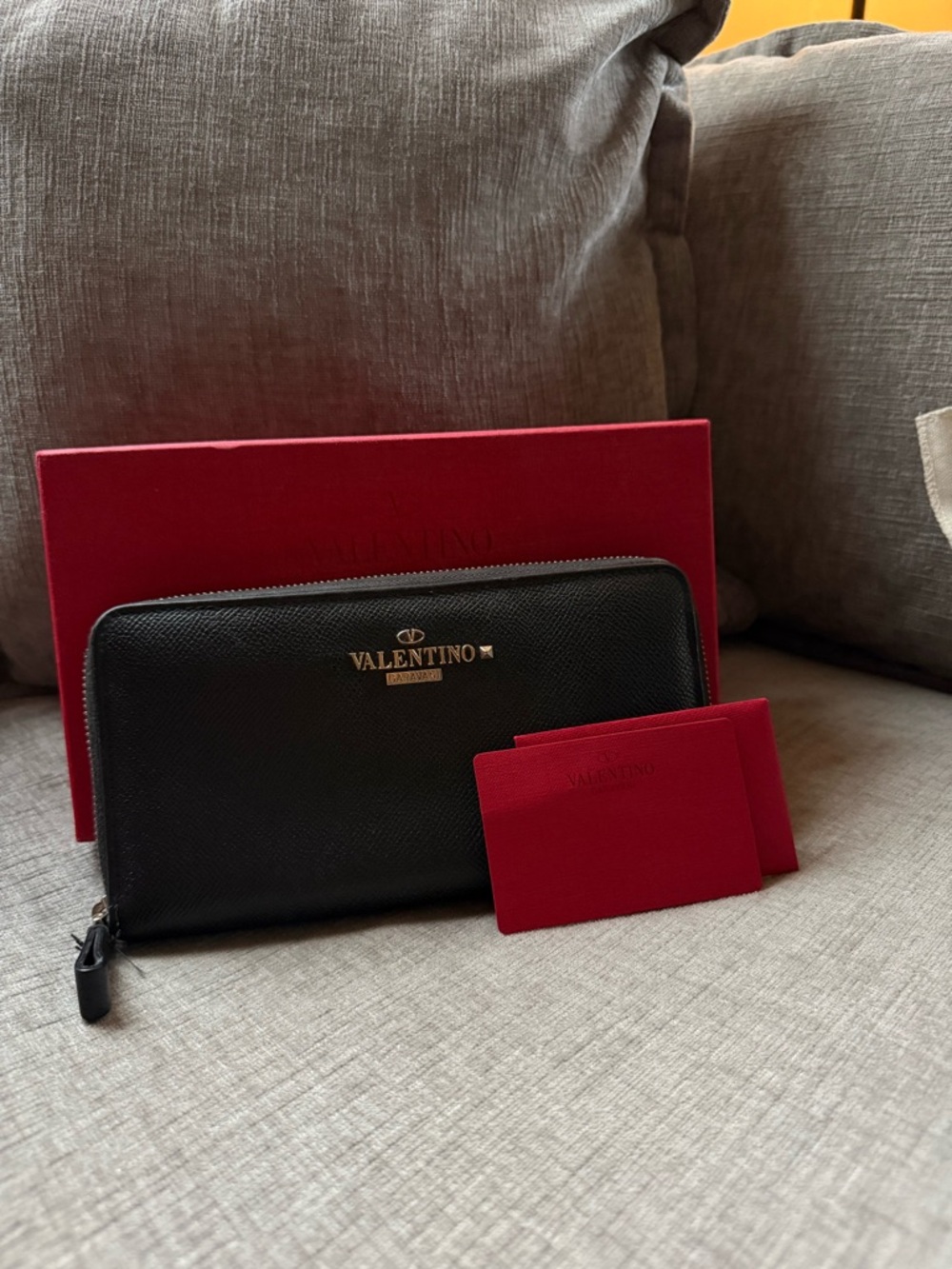 Valentino Garavani Black Zip Wallet w/ Box & Cards